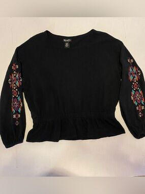 Wrangler Retro Long Sleeve Textured Top – Size Large, Black Cotton Knit